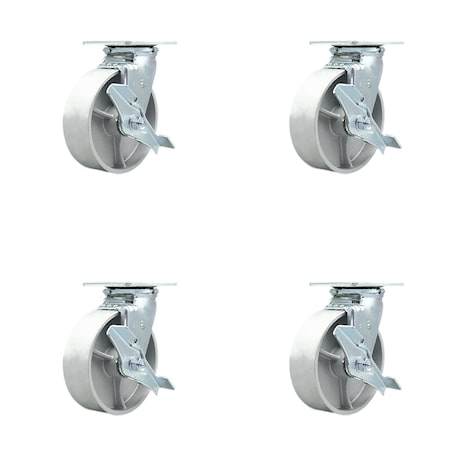 Service Caster 6 Inch Semi Steel Swivel Caster Set with Ball Bearings and Brakes SCC-30CS620-SSB-TLB-4